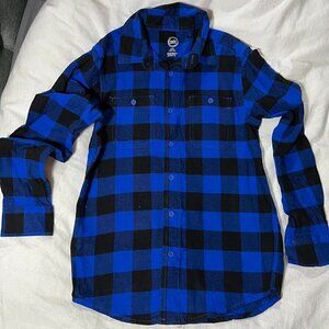 Wonder Nation Kids Boys Blue & Black Plaid Long Sleeve Button Down Shirt Size L